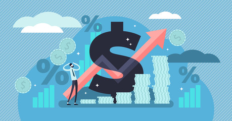 Inflation vector illustration. Tiny persons concept with basic economy term