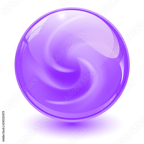 Purple glass sphere, 3D marble ball