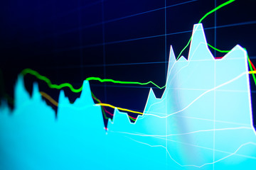 Stock exchange market graph on LED screen for business concept.