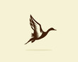 Flying duck vector illustration, duck icon or symbol, duck hunt