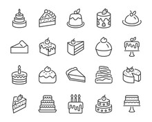 Set Of Bakery Icons, Such As Cake, Doughnut,  Bread, Cheese, Pie, Tart