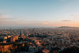 Fototapeta Boho - Sunset cityscape skyline view from Bunkers Del Carmel, in Barcelona, Spain