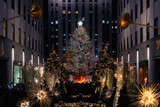 Fototapeta  - Christmas tree at Rockefeller Center at night, in Midtown Manhattan, New York City