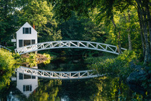 Bridge Over A Pond And The Selectmen's Building In Somesville, Maine