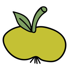 Cartoon doodle linear apple isolated on white background. Vector illustration.  