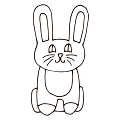 Wall Mural -  Cartoon doodle linear funny bunny, rabbit isolated on white background. Vector illustration.  