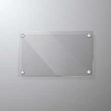 Vector Modern Glassy Signage Template With Space For Message. Clear Acrylic Signboard Design Mock Up