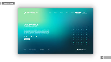 Web design mockup with blue and green blurred abstract background