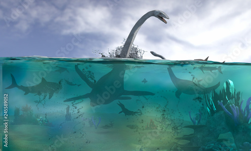 Cuadros en Lienzo different aquatic dinosaurs render 3d