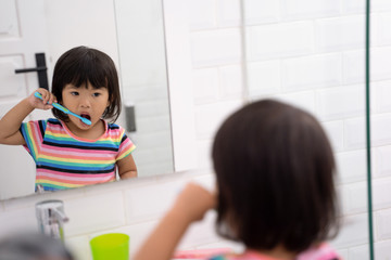 Wall Mural - toddler independently brush her own teeth