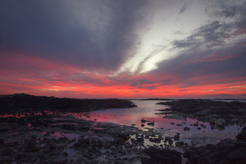 Wall Mural - Sunset on the beach of El Cotillo village in Fuerteventura, Canary Islands, Spain