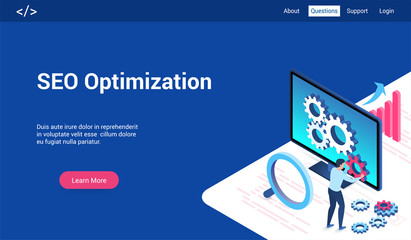 Wall Mural - isometric landing page template for seo optimization. vector illustration mock-up for website and mo