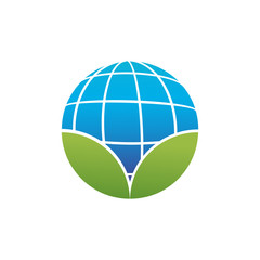 Wall Mural - circular shape of blue planet earth or globe with two green leafs, abstract logo icon, ecology relat