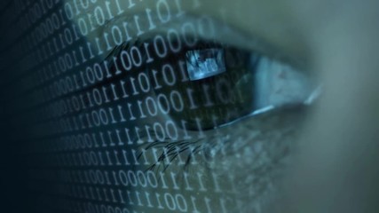 Man learning binary code with futuristic hologram