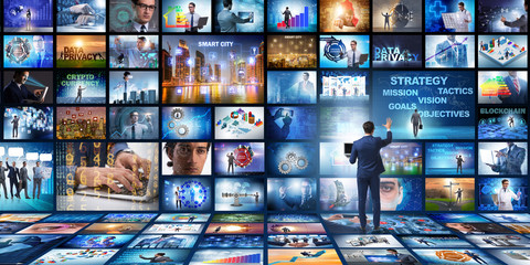 Concept of streaming video with businessman