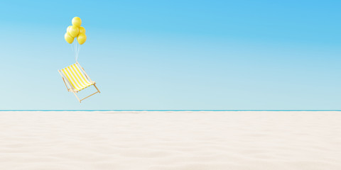 floating yellow chair on the beach. minimal summer vacation concept. 3d rendering