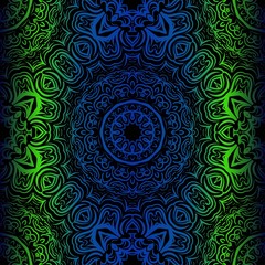  Mandala Seamless Floral Pattern. Design For Square Fashion Print. Vector Illustration. Blue, green color