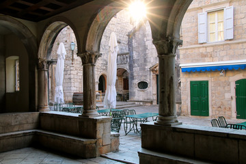 Wall Mural - Square of Antun and Stjepan Radic seen from Revelin Tower musem in Korcula old town, Croatia