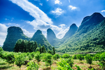 Beautiful  mountains scenery with blue sky
