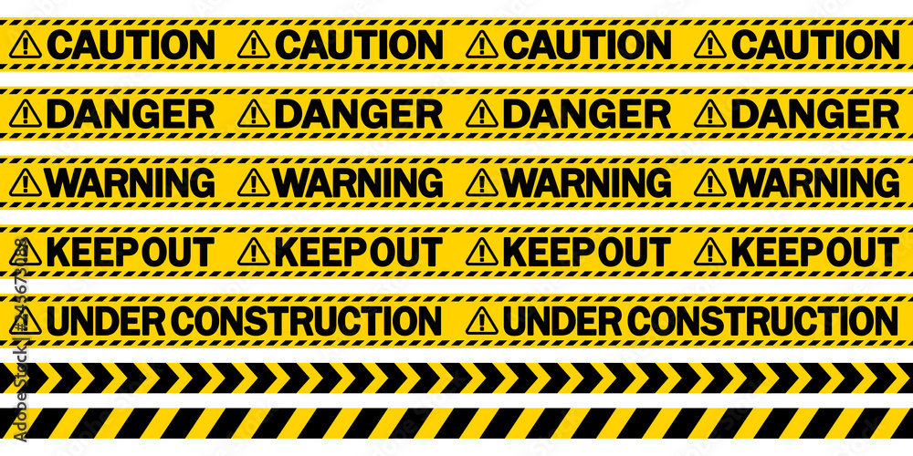 規制テープ「CAUTION」「DANGER」「WARNING」「KEEP OUT」 - obrazy, fototapety, plakaty 