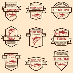 Wall Mural - Set of tuna fish labels. Design element for logo, label, emblem, sign.