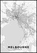 Melbourne (Australia) city map. Black and white poster with map of Melbourne. Scheme of streets and roads of Melbourne.