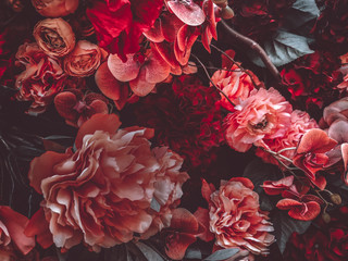 Wall Mural - artificial flowers wall for background in vintage style