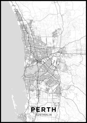 Wall Mural - Perth (Australia) city map. Black and white poster with map of Perth. Scheme of streets and roads of Perth.