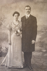 Wall Mural - RUSSIA - CIRCA 1905-1910: Shot of married couple in studio, Vintage Carte de Viste Edwardian era photo