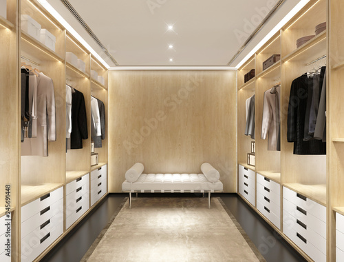 Cuadros en Lienzo Luxury modern light wood dressing room with daybed