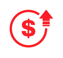 Cost symbol dollar increase icon. Vector symbol image isolated on background .