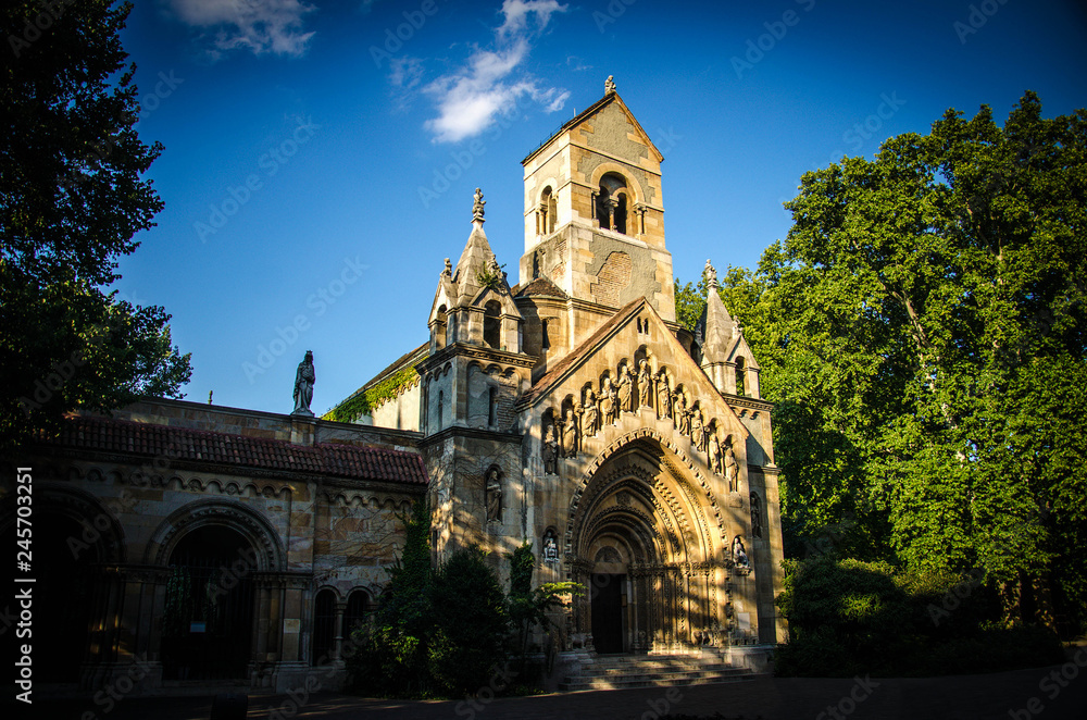 Old Jaki Kapolna church near Vajdahunyad castle in Budapest, Hungary - obrazy, fototapety, plakaty 