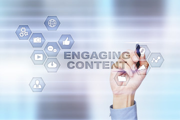 Wall Mural - engaging content on virtual screen. digital marketing concept.