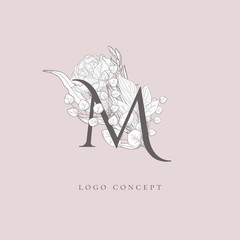 Vector Blooming Floral Initial M Monogram and Logo