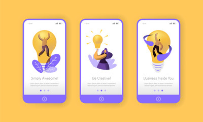 Wall Mural - business creative idea concept mobile app page onboard screen set. people work in abstract project s