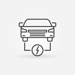 Poster - Electric car icon. Vector EV concept sign in thin line style. Front view 