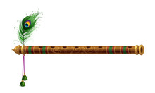 Beautiful Flute With Peacock Feather