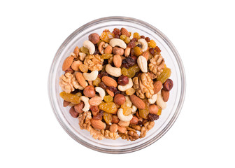 Poster - Nut mix. Nut mix in a glass plate on a white background. Mixed nuts in a plate. Plate of nuts isolate on a white background.