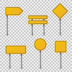 Yellow road signs. Blank traffic road empty warning caution attention stop safety shape danger boards street guide