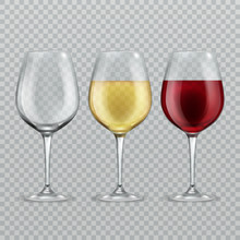 Wineglass. Empty With Red And White Wine In Transparant Wineglasses Isolated Glassware Vector Illustration