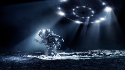 Wall Mural - Spaceman running fast. Mixed media