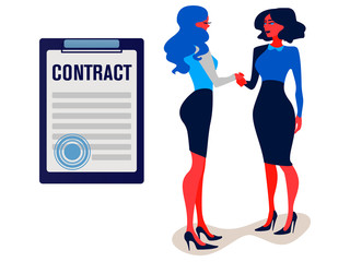 Handshake of business partners. Businesswomen came to an agreement contract.