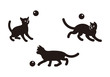 Vector set of illustration of cute black cats in various poses, isolated on white background. Flat style design for greeting card, print, web, site, banner, sticker, logo, packaging.