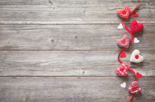 Valentines Day Background With Handmade  Textile Hearts