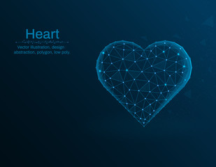 Wall Mural - Heart symbol vector illustration, love polygon icon on blue background, abstract design illustration