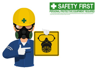 Wall Mural - Industrial worker is presenting respiration mask sign