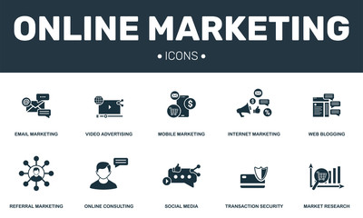 Wall Mural - online marketing set icons collection. includes simple elements such as video advertising, web blogg