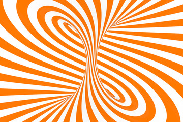 Wall Mural - Torus 3D optical illusion raster illustration. Hypnotic white and orange tube image. Contrast twisting loops, stripes ornament.