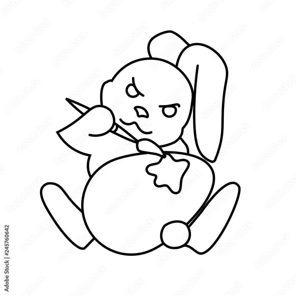Coloring page of an Easter Bunny painting an egg Stock Vector | Adobe Stock