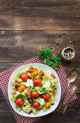 Canvas Print - Fettuccine pasta with baked tomatoes, bacon and mozzarella cheese